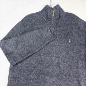 Polo Ralph Lauren Men L Gray 100% Cotton 1/4 Zip Pullover Sweater Turquoise Pony